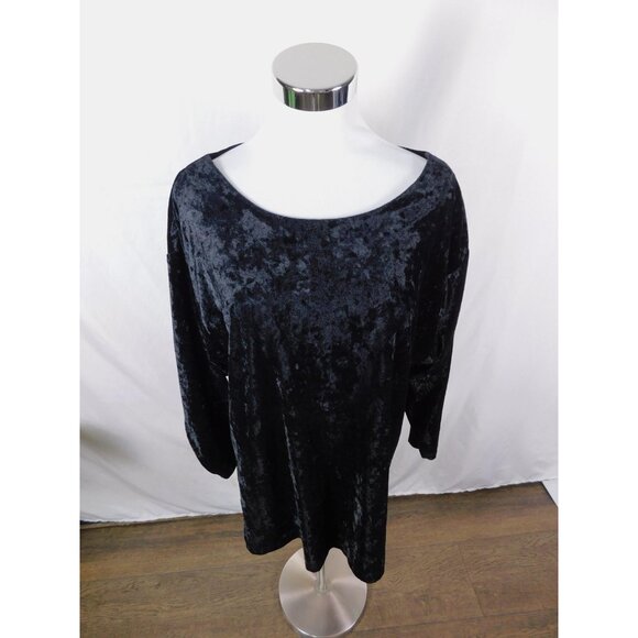 The Lounge Collection Shirt Womens Large Black Crushed Velvet Boatneck Velour - Picture 2 of 12